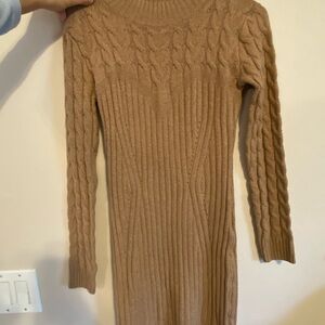 Cable Knit Sweater Dress - Camel